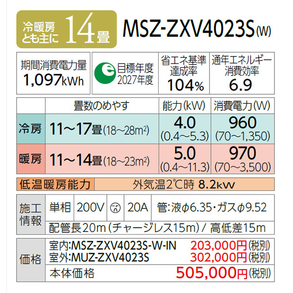 MSZ-ZXV4023S-W