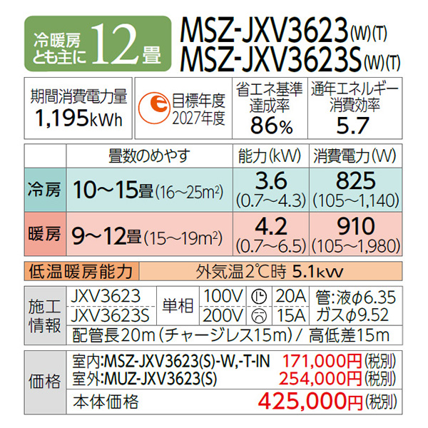 MSZ-JXV3623S-T