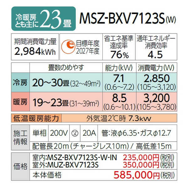 MSZ-BXV7123S-W