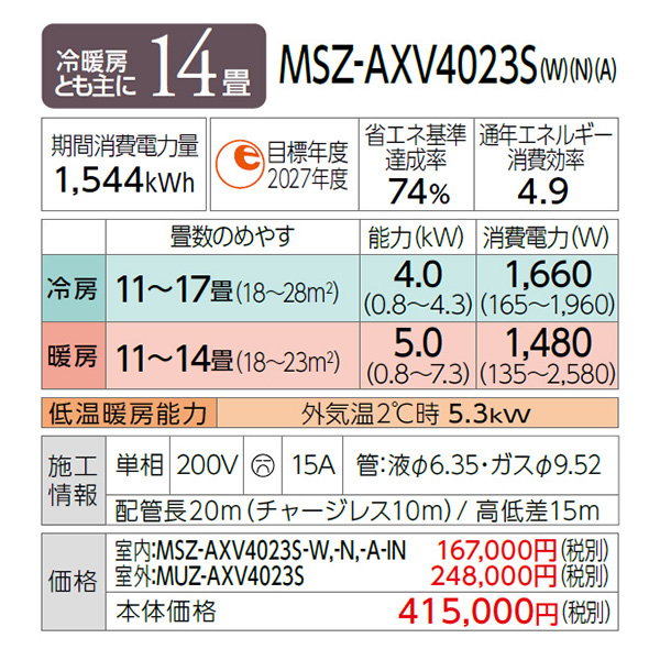 MSZ-AXV4023S-W