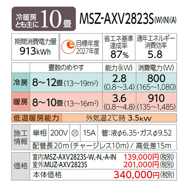 MSZ-AXV2823S-W