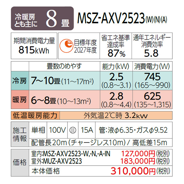 MSZ-AXV2523-W