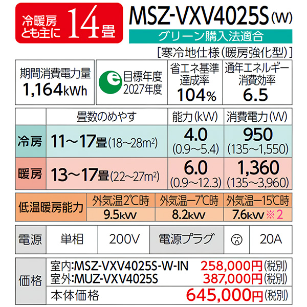 MSZ-VXV4025S-W