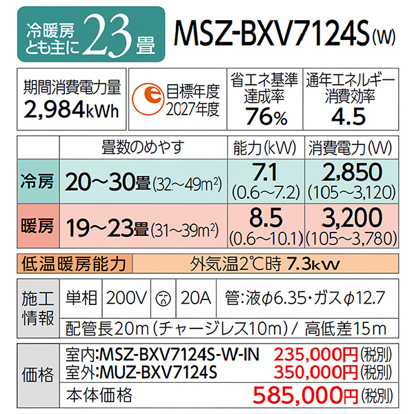 MSZ-BXV7124S-W