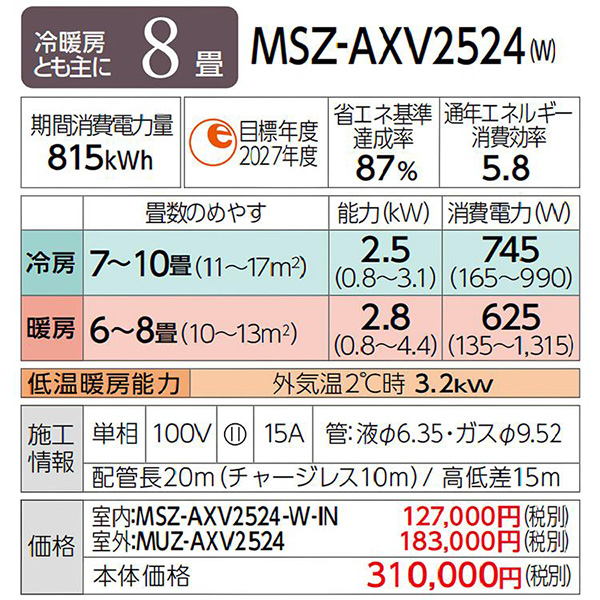 MSZ-AXV2524-W