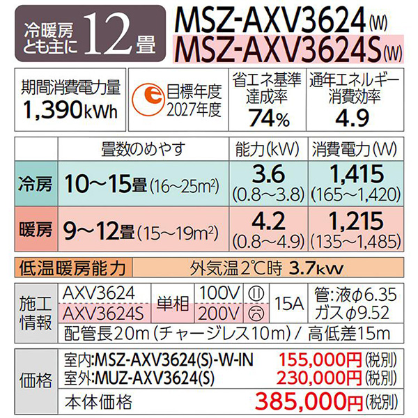 MSZ-AXV3624S-W