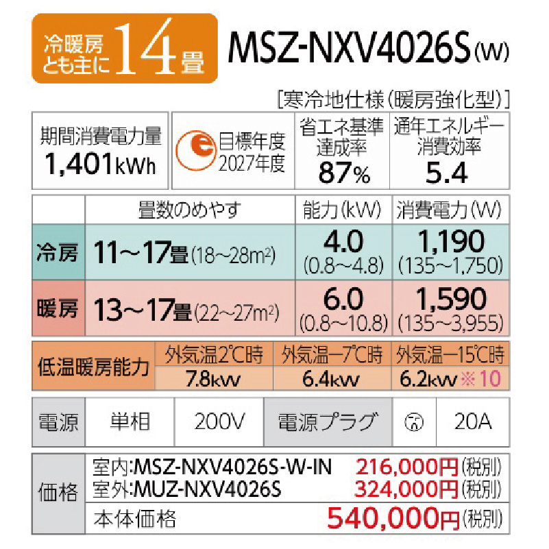 MSZ-NXV4026S-W