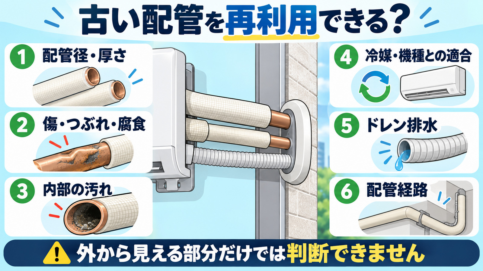 既設配管を再利用できるか確認するポイント
